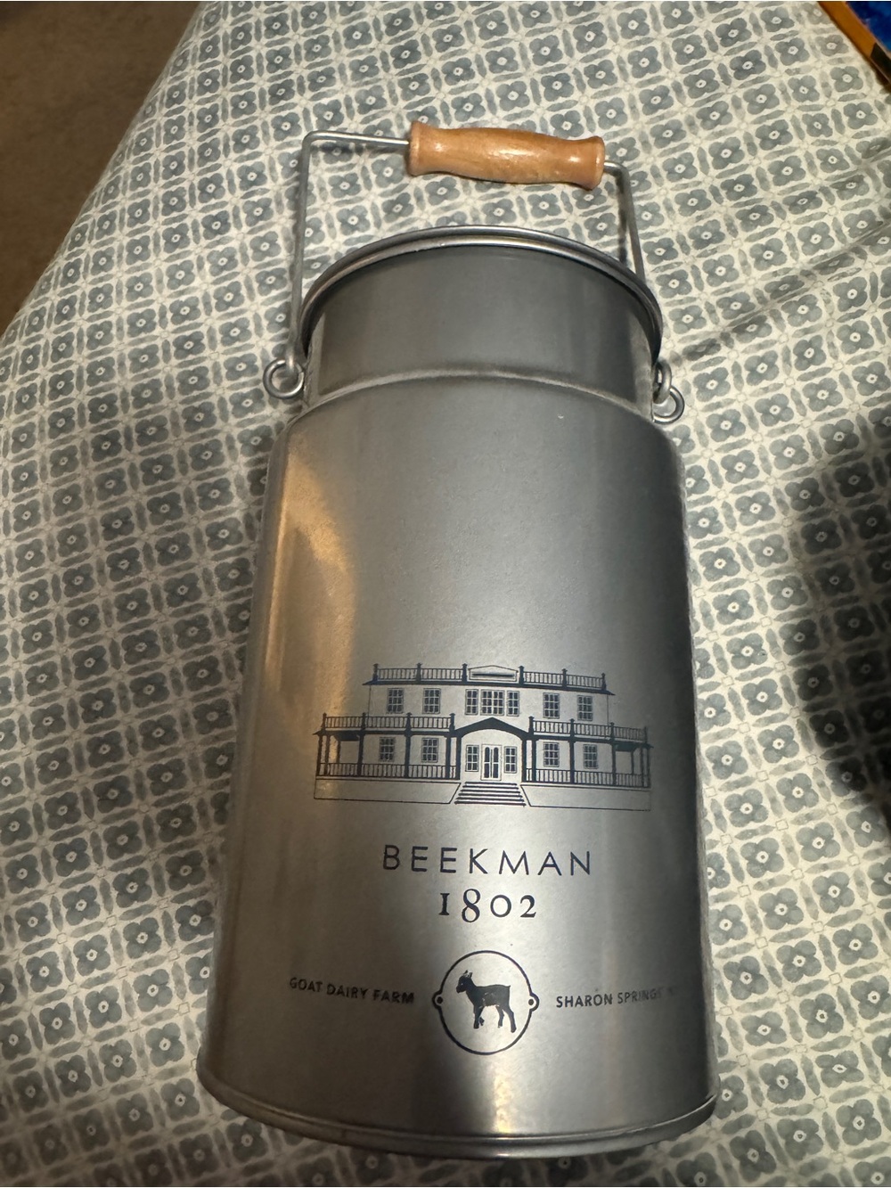 Beekman 1802 Gray Metal Milk Can with Wooden Handle
